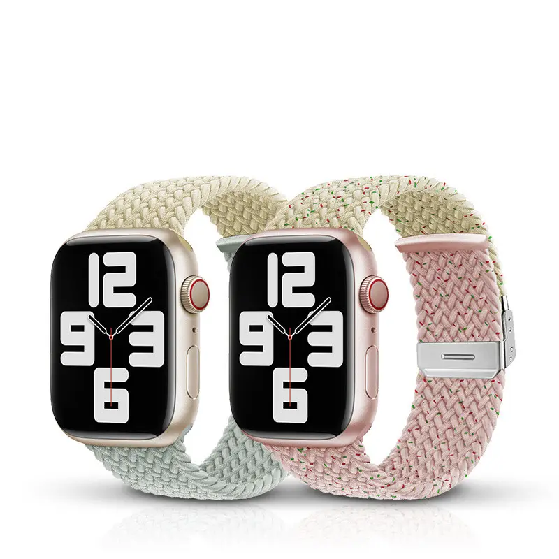Hai màu đàn hồi có thể điều chỉnh nylon bện Watchband cho Apple iWatch ban nhạc siêu 8 7 6 5