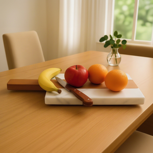 Planche à découper rectangulaire Sheeraz International en bois d'acacia et marbre avec poignée, élégante planche à fromage, accessoires de cuisine - Product Image 1