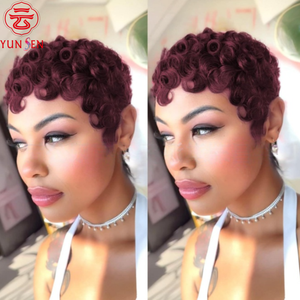 Peluca Corta Rizada sin Pegamento, Hecha a Máquina con Cabello Humano Remy Chino 100% Virgen, Construcción con Gorro Elástico, Fácil de Teñir en <span class=keywords><strong>Color</strong></span> <span class=keywords><strong>Vino</strong></span> Tinto para Mujeres - Product Image 4