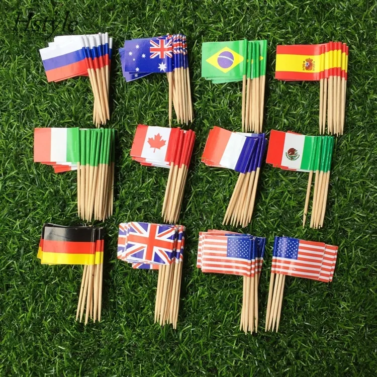 100pcs National Flags Picks Different Countries Art Toothpicks Party Sticks Cupcake/Cake/Pie/Fruit/Ice Cream Topper Decor PQ192