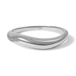 Milskye Sprankelende Klassieke Meisjes 18K Goud Vermeil Wave Eenvoudige Sterling Zilveren Ring