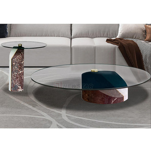 Newstar-<span class=keywords><strong>mesa</strong></span> de centro <span class=keywords><strong>redonda</strong></span> italiana de vidrio templado para sala de estar, <span class=keywords><strong>mesa</strong></span> lateral de mármol Natural estilo Wabi Sabi, diseñador del hogar - Product Image 5