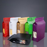 Pochette sur support à fond plat imprimée personnalisée de qualité alimentaire avec fermeture à glissière à huit bords gousset fenêtre transparente pour café chewing-gum