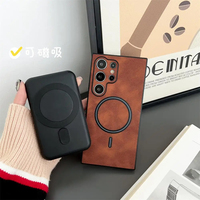 Étui de charge sans fil en cuir mat de luxe pour Samsung Galaxy S24 S23 S22 Ultra S25 Plus couverture arrière complète