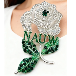 NAUW 1910 Universität Sorority Bling Grün Kristall Perle Lady Rotundity Rose Strass Brosche Schmuck Gesellschaft Pins Frauen Geschenk - Product Image 1