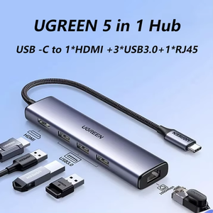 Ugreen cm475 <span class=keywords><strong>USB</strong></span> C HUB 5 trong 1 <span class=keywords><strong>Gigabit</strong></span> Loại C Adapter 1000Mbps RJ45 HDMI <span class=keywords><strong>2.0</strong></span> <span class=keywords><strong>USB</strong></span> Một 3.0 Docking Station cho máy tính xách tay MacBook - Product Image 2