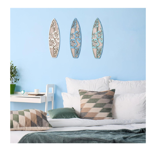 Décoration murale en bois de planches de surf (3 pièces) pour <span class=keywords><strong>chambre</strong></span>, thème plage et été, décoration tropicale - Product Image 5