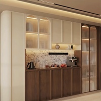 Cuisine Modulaire Moderne Européenne de Luxe, Finition Stratifiée, Panneaux de Portes en Mélaminé, Acrylique et Marbre, Fixation Murale pour Appartement