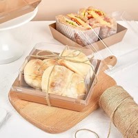 Boîtes à charcuterie en papier blanc rose marron avec couvercle transparent pour pâtisserie, biscuits, sandwichs, gâteaux, boîtes à tranches