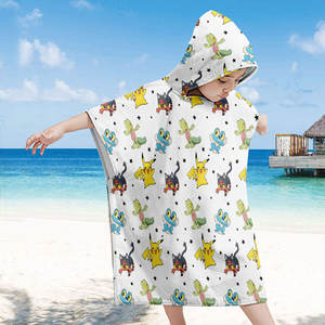 Serviette de plage à capuche pour enfants personnalisée avec un motif de dessin animé mignon Pokemoned, poncho doux et absorbant en coton biologique, serviettes de bain pour enfants - Product Image 5
