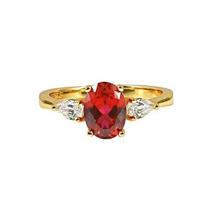 Classic Three Stone 1.5ct Pigeon Blood Red Full Fire Color 925 Juego de anillos chapados en oro y plata con encanto versátil - Product Image 5