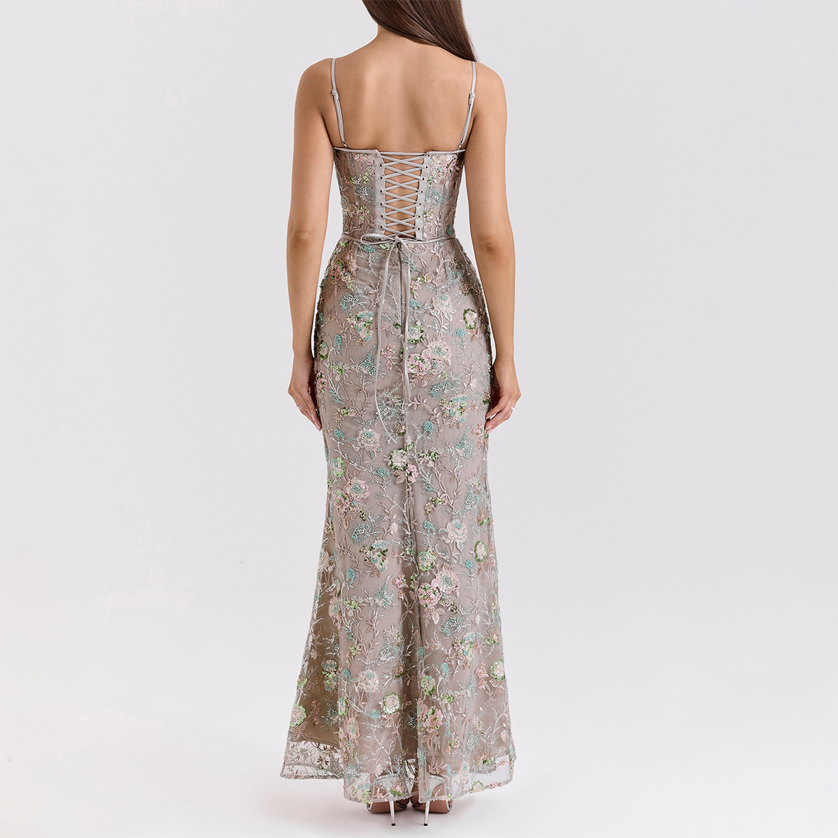 embellished party dress women Feather Embellished Sequin Long Party Dress With Tail 44