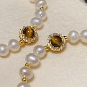 Pulsera de Tenis de Alta Gama Francesa, con Perlas de Agua Dulce y Ojo de Tigre, Diseño Simple, Venta al por Mayor - Product Image 1