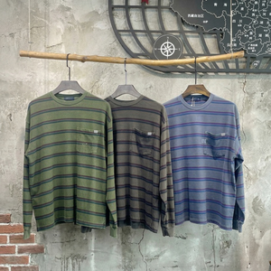 Low Cost Men Striped Long Sleeve T-Shirt Casual Loose Fit Cotton Pocket Tee Vintage Fashion Streetwear TKAN853 Custom Logo - Product Image 1