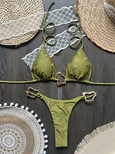 Costume da Bagno Bikini Halter da Donna Personalizzato con Logo, Scollo a V e Anello, Set Due Pezzi Estivo da Spiaggia di Alta Qualità - Product Image 2