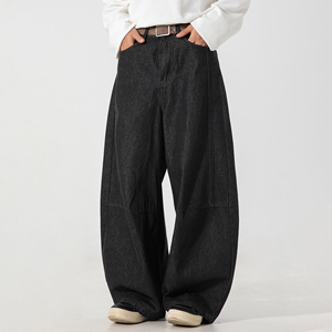 Pantaloni personalizzati autunno retrò dritti <span class=keywords><strong>lunghi</strong></span> a gamba larga <span class=keywords><strong>Jeans</strong></span> neri <span class=keywords><strong>Jeans</strong></span> uomini con catena - Product Image 3