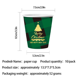 Platos, Servilletas y Vasos de Papel con Diseño de Árbol de Navidad en Cuadros Verdes y Dorado, para Decoración de Mesa en Fiestas Navideñas, Vajilla Desechable - Product Image 5