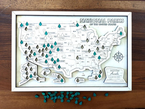 Chúng tôi gỗ công viên quốc gia bản đồ gỗ tường nghệ thuật với khắc công viên quốc gia bản đồ và theo dõi danh sách kiểm tra - Product Image 3