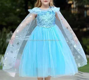 «Холодное сердце» костюм с рисунками из мультфильмов одежда для девочек карнавальные костюмы голубое платье принцессы, платье с накидкой для девочек