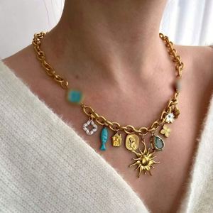 สร้อยคอ DIY สแตนเลสสตีลแบบโซ่ข้อต่อพื้นฐาน พร้อมจี้รูปเปลือกหอยและดวงอาทิตย์ สไตล์คลาสสิกทันสมัย ชุบทองด้วยเตาสุญญากาศ เหมาะสำหรับเป็นของขวัญ - Product Image 1