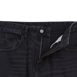 Jean en denim noir à jambe large pour homme, coupe ample, taille mi-haute, pantalon décontracté - Product Image 2