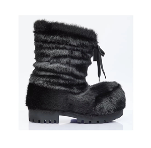 Bottes de ski en daim et fourrure Alaska pour hommes et femmes, à bout extra large, de luxe, noires, à faible tige, pour la neige - Product Image 4