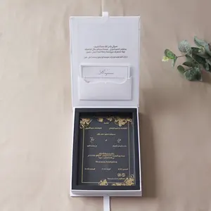 Einfache personal isierte Design-Acryl karten mit Goldfolie Stempel Logo Luxus hand geschöpftes Papier Geburtstag Hochzeit Einladung boxen