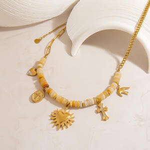 Fashion Chains <b>Necklace</b> With Natural Stone Beads Heart Cross <b>Swallow</b> Design 18k Gold Plated Clavicle Chain Gift Jewelry - Product Image 3