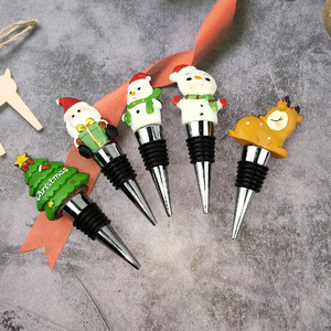 Christmas Themed Wine Bottle Stoppers Resin Santa Snowman Reindeer Tree Design For Holiday Decorations - Product Image 1