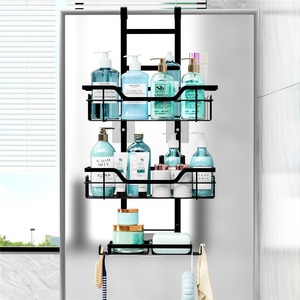 Double-Tier Modern Stainless Steel Bathroom <b>Racks</b> Shower Room Hanging Baskets Punch-Free Waterproof Hooks Behind Doors - Product Image 1