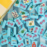Eleshine Ensemble de Mahjong Américain Thème Vacances Côte d'Azur Tuiles de Mahjong en Acrylique Bleu Clair Imprimé Plage pour Tea Parties Filles