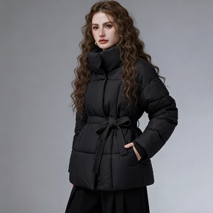 Abrigo Acolchado con Cinturón para Mujer, Cuello Alto, Acolchado, Cálido para Invierno, Prenda Exterior de Moda - Product Image 5