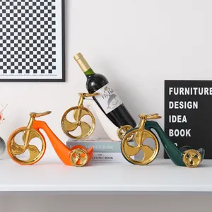 Luxury Ceramic Bicycle With Gold Line Bottele Holder Stand Desktop Ornament Wine Rack Wine Bottle Holder