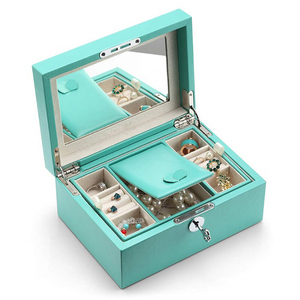 Custom Retro <strong>Lockable</strong> Large Mirrored <strong>Jewelries</strong> Storage Holder Leather <strong>Jewelry</strong> <strong>Box</strong> With Key - Product Image 3