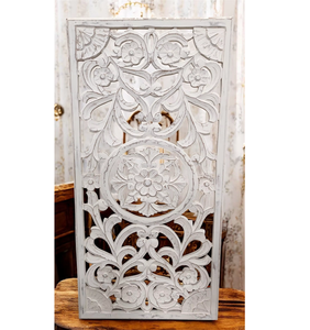 Panneau mural décoratif rectangulaire élégant en MDF avec motif floral complexe, finition blanche, décoration murale suspendue pour maison contemporaine - Product Image 3