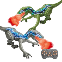 Vente en gros de jouets robots dinosaures télécommandés 2,4 GHz avec pulvérisation, lumière LED, marche et effets sonores, dinosaures raptores télécommandés pour enfants