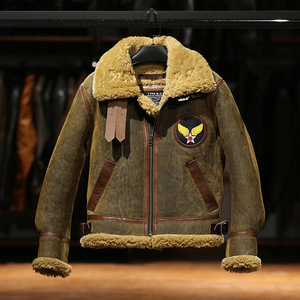 Blouson aviateur en fourrure pour homme, une pièce, petites ailes, long, décontracté, col à revers, en cuir, fermeture éclair, hiver, teinté - Product Image 4