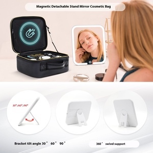 Grande trousse de maquillage carrée à double face magnétique avec lumière LED, finition bronze, <span class=keywords><strong>miroir</strong></span> de maquillage pliable et détachable, grande capacité - Product Image 2