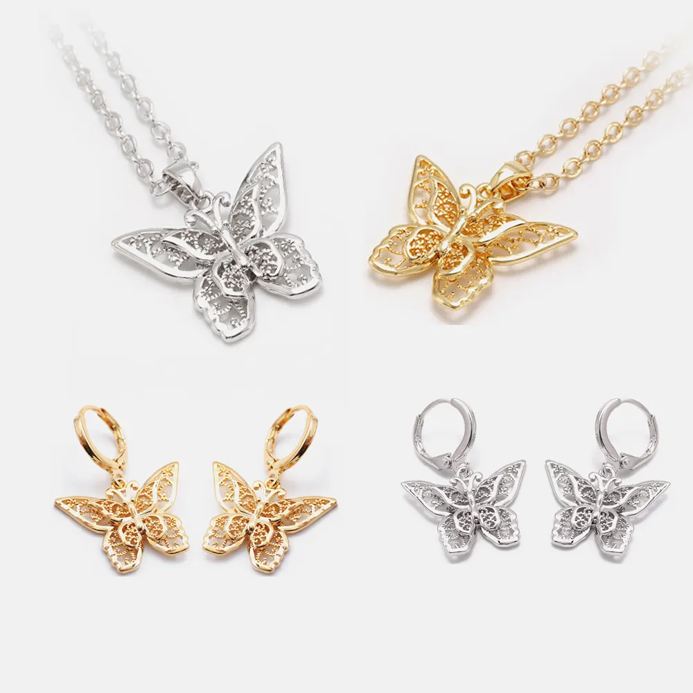 Bestone Custom Hollow Beauty Jewelry Women Fashion Necklace Earring Butterfly Jewellery Set