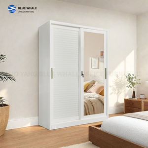 Armarios abatibles Moderno 2 puertas Metal Acero Espejo Armario Hierro Almirah Estable Armarios <span class=keywords><strong>de</strong></span> acero con cerradura para dormitorio - Product Image 1