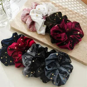 Retro moda kadın saç Scrunchy damgalama yıldız kadife saç yüzük altın yıldız at kuyruğu tutucu elastik Hairband