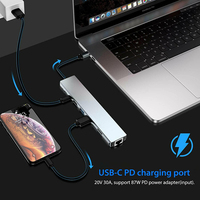 Concentrateur USB C 8 en 1 Station d'Accueil Multiport Type-C avec HDMI 4K USB 3.0 RJ45 SD TF Adaptateur de Charge USB-C PD, Hub USB C à 8 Ports