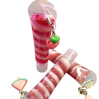 Waterdichte fruit-flavour lipgloss in tube, hydraterend, roze gestreept, draagbaar, normale maat, aangepaste logo-opdruk