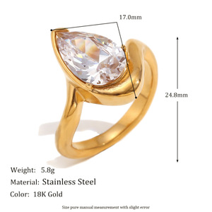 StainlessSteel 18K Gold Plated Marquise Zircon <b>Ring</b> Luxury Stackable <b>Statement</b> Finger <b>Ring</b> For Women Party Daily Fashion Jewelry - Product Image 5