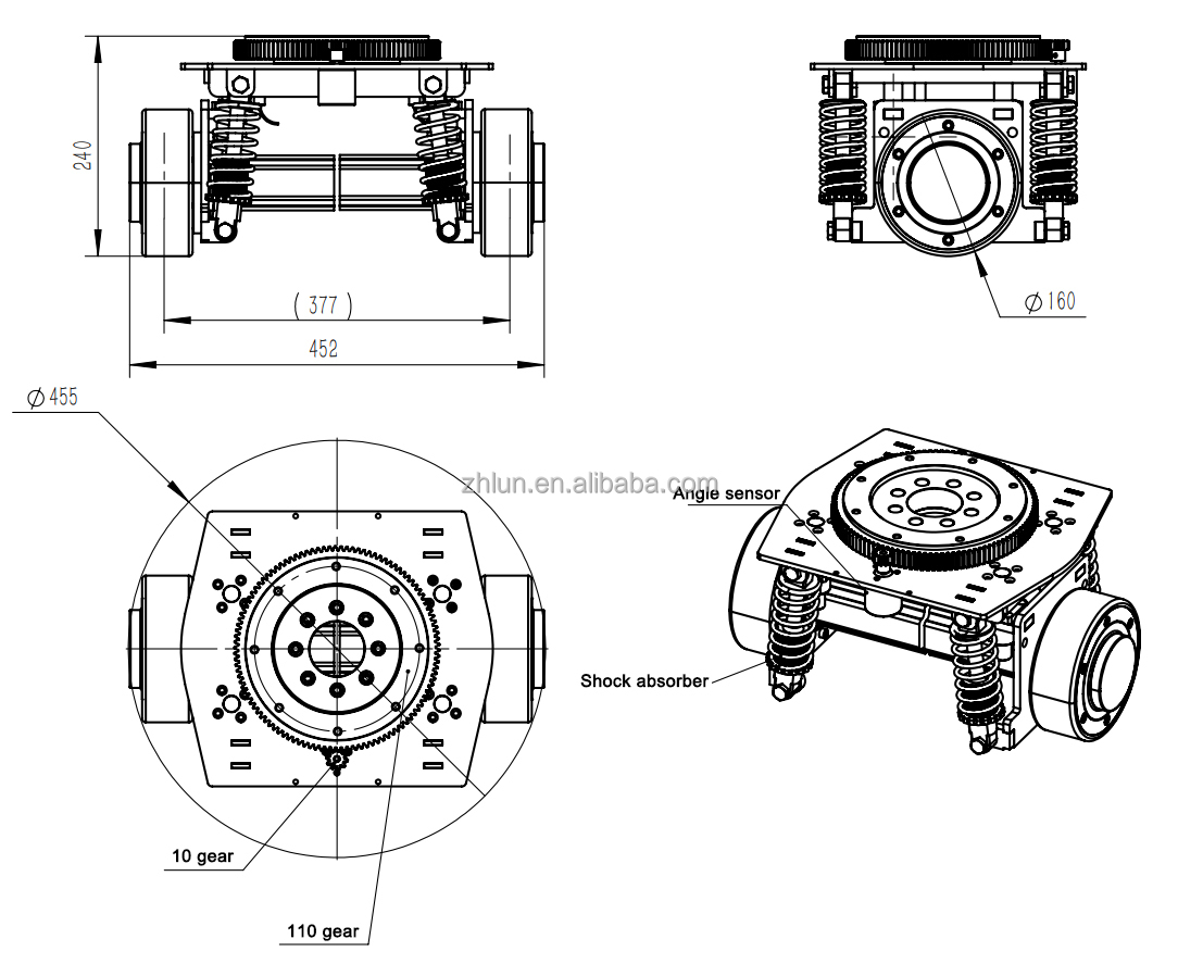 ZL-C240 500KG Differential Drive Wheel Damping Stroke 10mm Polyurethane Ets Accelerate