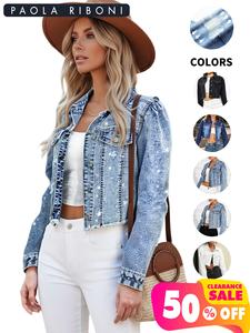 New Arrival Women's <b>Denim</b> <b>Jacket</b> High Quality Distressed Full Sleeve <b>Denim</b> <b>Jacket</b> Lightweight Blue <b>Crop</b> Washed Jeans <b>Jacket</b> - Product Image 2