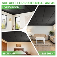 Plaques de plafond suspendu en fibres minérales 12x12, résistantes à l'humidité et sans amiante, couleur noire moderne, pour usage domestique en sous-sol