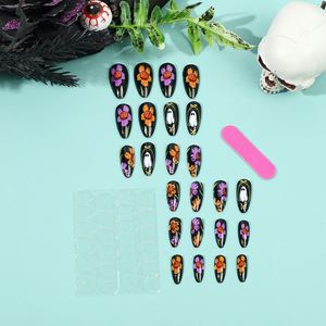 Ongles à porter en forme d'amande, motif citrouille, fleur, fantôme, goutte d'eau, pour <span class=keywords><strong>Halloween</strong></span>, YA-77 - Product Image 2