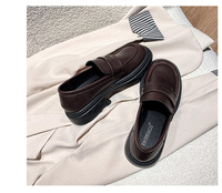 Mocasines de Plataforma para Mujer, con Tacón Grueso, de Cuero, Estilo Vintage, Punta Redonda, Zapatos de Vestir para Dama, Compatibles con OEM ODM