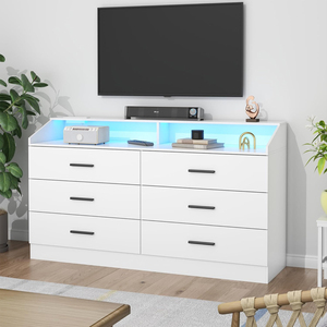 <span class=keywords><strong>Commode</strong></span> moderne blanche à 6 tiroirs avec éclairage LED <span class=keywords><strong>et</strong></span> station de charge, armoire de rangement avec ports USB - Product Image 6